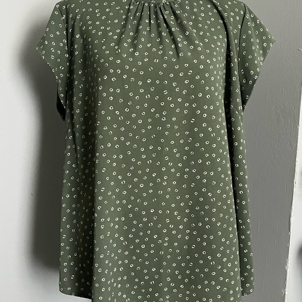 Fun 2 Fun Olive Green Blouse with White Dots